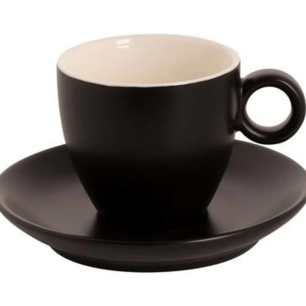 Set 6 Maastricht Porselein Bart Mat Kop & schotel 17 cl 13,5 cm Zwart 532681+532684